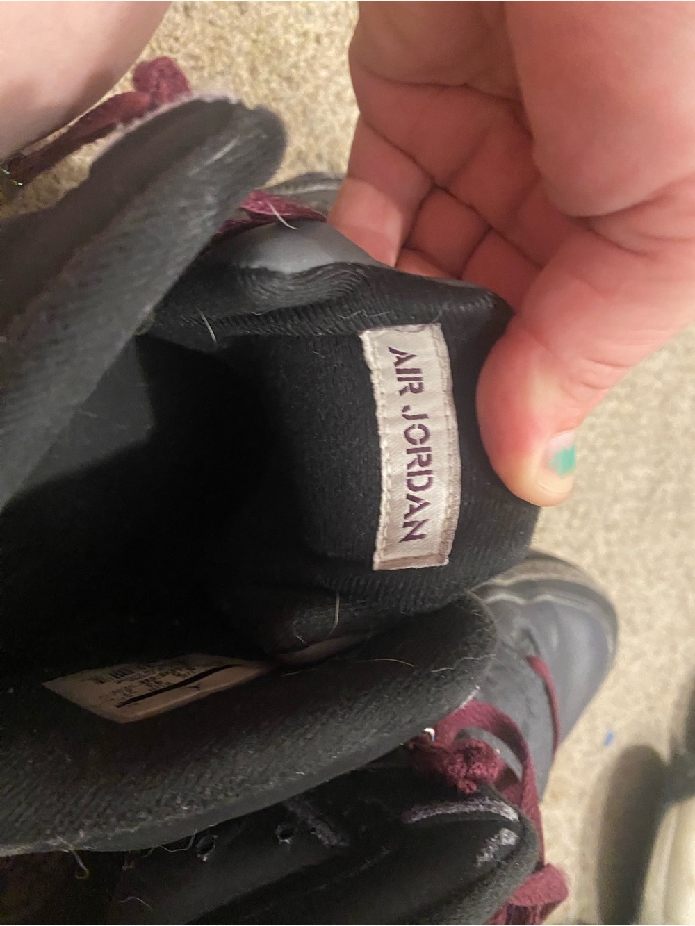 Jordan 2012’s Burgundy and Gray High-Top Sneakers with yellow and teal Accents. - Picture 10 of 11